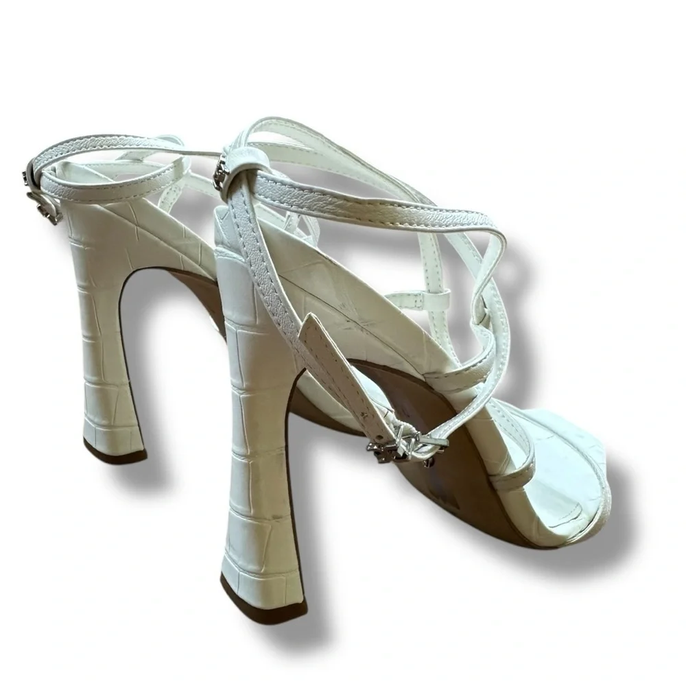Sam Edelman Lela White Faux Leather Strappy Heeled Sandals | Women’s Size 9